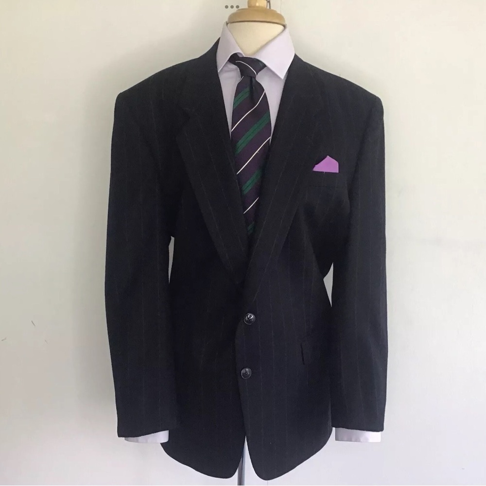 Mancillas International Mens 100% Blue Wool Pinstripe Two Button Suit Coat 46r